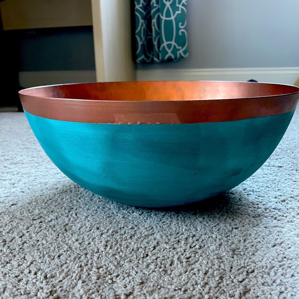 Mela collections turquoise painted copper bowl